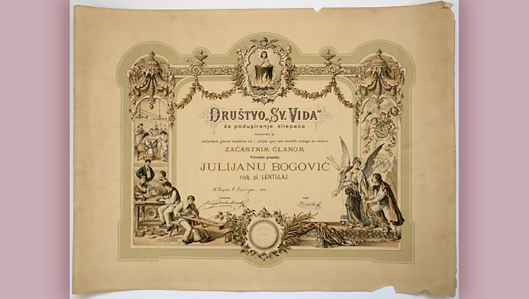 Document naming Julijana Bogović an honorary member of the Society of St. Vid.
