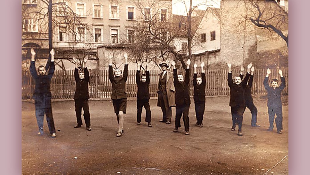 Boys in gym class at the National Institute for Education of Blind Children